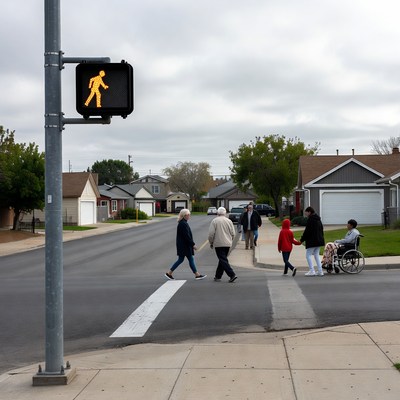 Pedestrians crossing street at walk signal