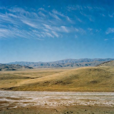 Vast steppe with distant mountains