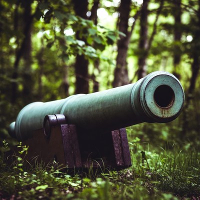 Old cannon in lush forest