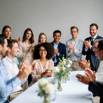 African-American woman receiving award applause