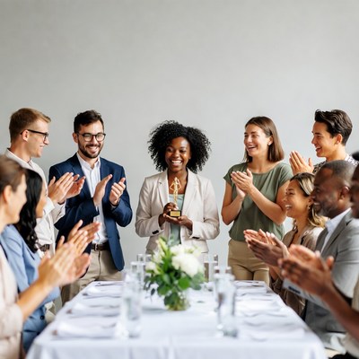 African-American woman receiving award applause