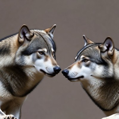 Two Gray Wolves Nosing Together