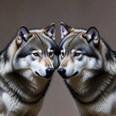 Two Gray Wolves Facing Each Other