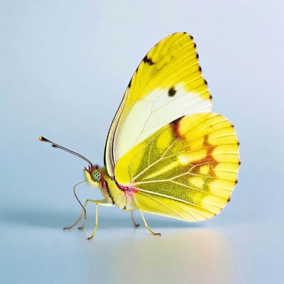 Yellow butterfly on blue background