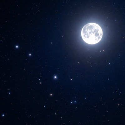 Full Moon and Stars in Night Sky