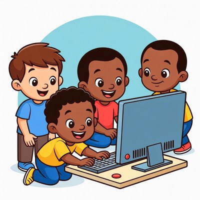 African-American boys using computer