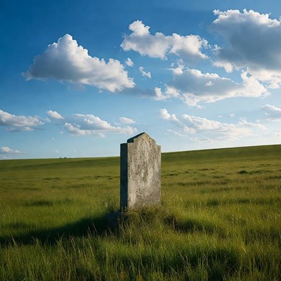 Old gravestone in green field