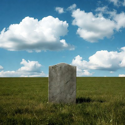Gravestone in green field