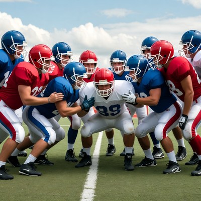 Football team huddle on field