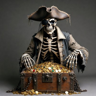 Skeleton Pirate with Treasure Chest
