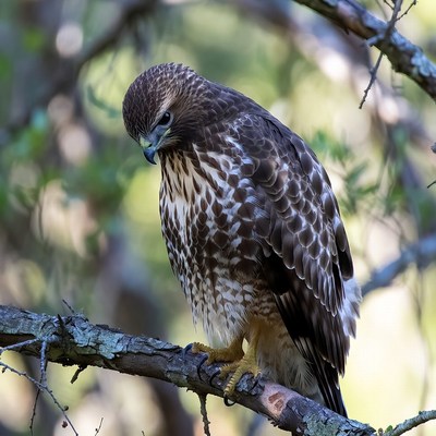 Red-tailed Hawk Perched on Branch