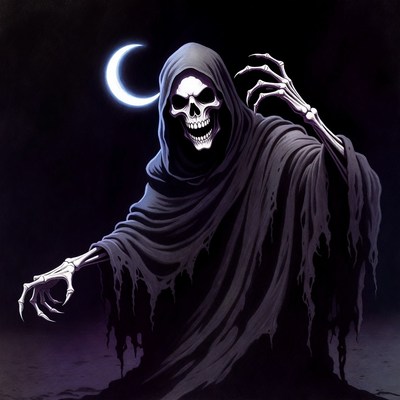 Grim Reaper Skeleton with Crescent Moon