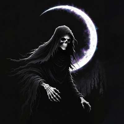 Skeleton in Hooded Cloak Under Moon