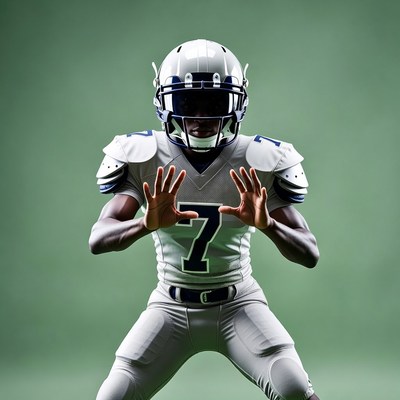 African-American football player in white jersey