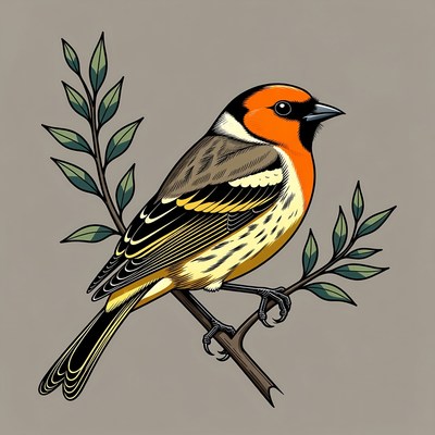 Bullfinch perched on branch