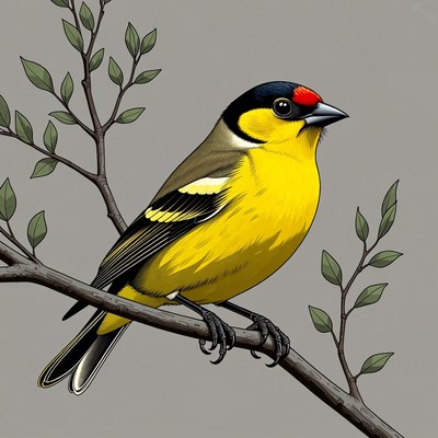 Yellow Greenfinch perched on branch