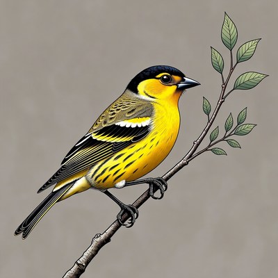 Yellow and Black Finch on Branch