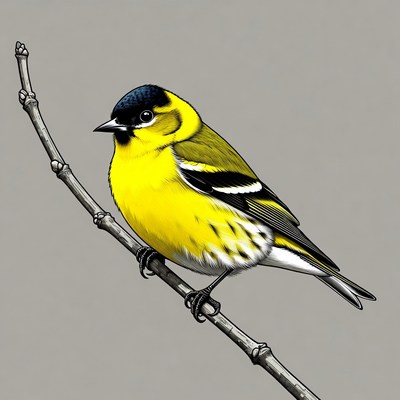 Yellow Goldfinch perched on branch