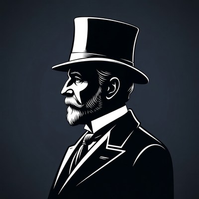 Victorian man in top hat profile