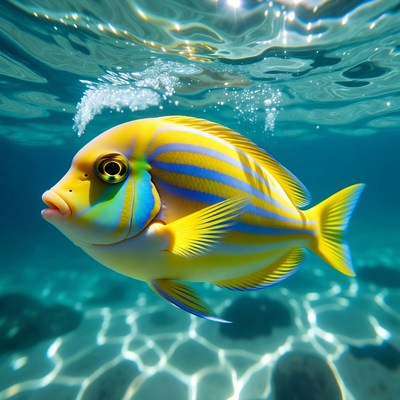 Yellow Angelfish Swimming Underwater