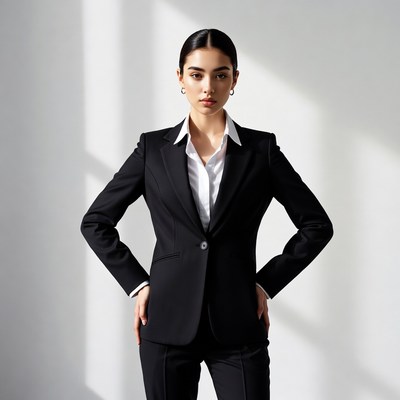 Asian woman in black suit