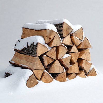 Snow-covered firewood stack