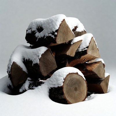 Snow-covered firewood stack