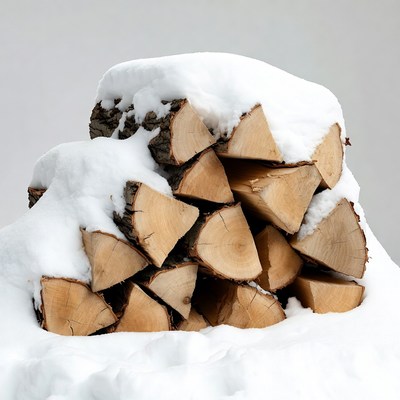Snow-covered firewood stack