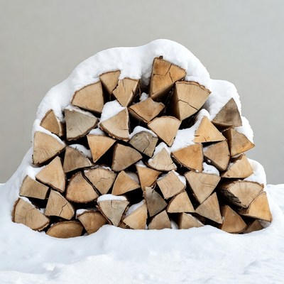 Snow-covered firewood stack
