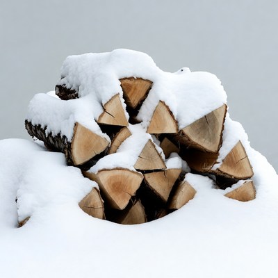 Snow-covered firewood stack