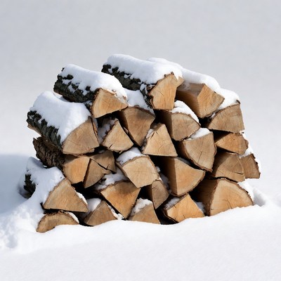 Snow-covered firewood stack