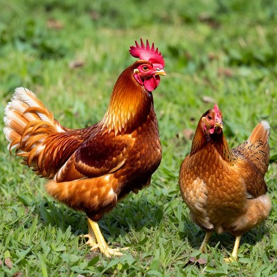 Rooster and Hen on Grass