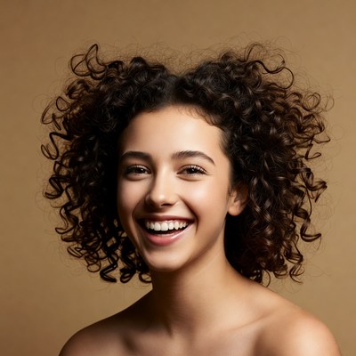 Smiling woman with curly hair
