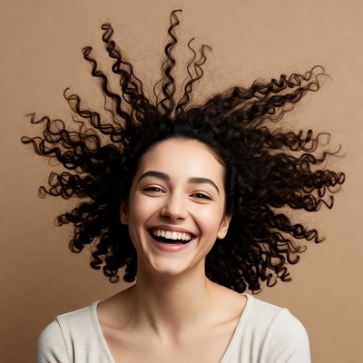 Smiling woman with curly hair