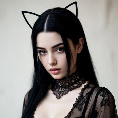 Woman wearing cat ears headband