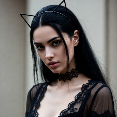 Woman with cat ears headband