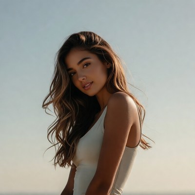 Beautiful woman with wavy brown hair