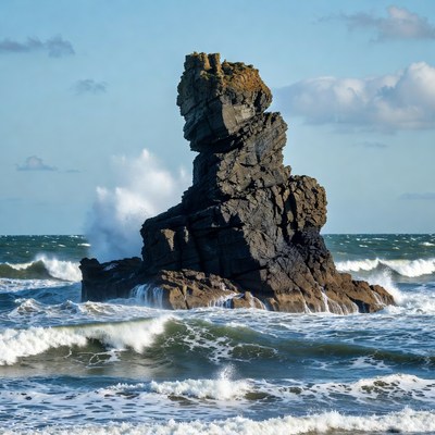 Sea Stack with Crashing Waves