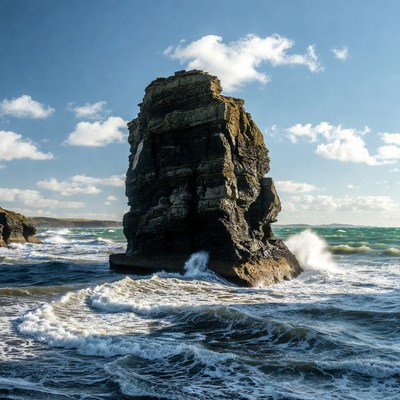 Sea Stack in Crashing Waves