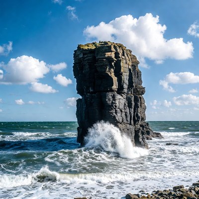 Sea Stack Rock Crashing Waves