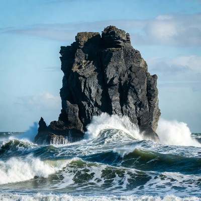 Sea Stack Crashing Waves Ocean