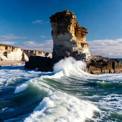 Ocean Waves Crashing Against Rock Formation