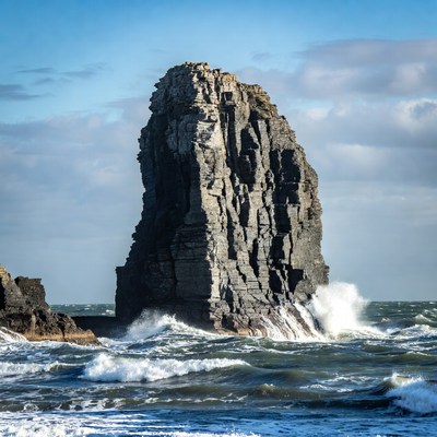 Tall Sea Stack in Crashing Waves
