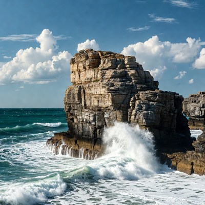 Ocean Waves Crashing Against Cliff
