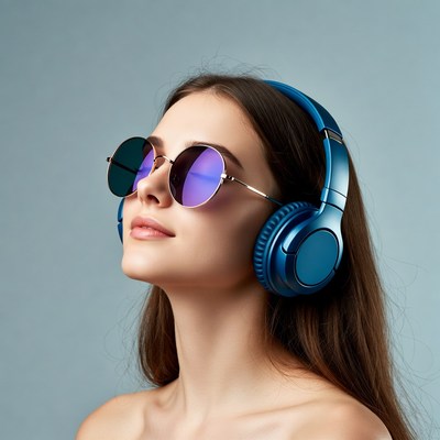 Woman wearing headphones and sunglasses