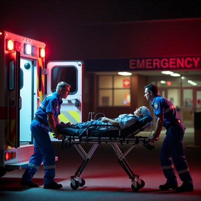 Paramedics Wheeling Patient into Ambulance
