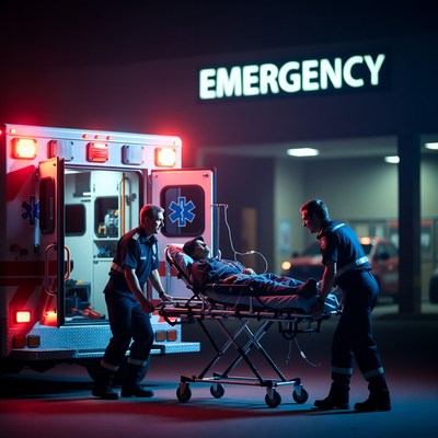 Paramedics Wheeling Patient into Emergency