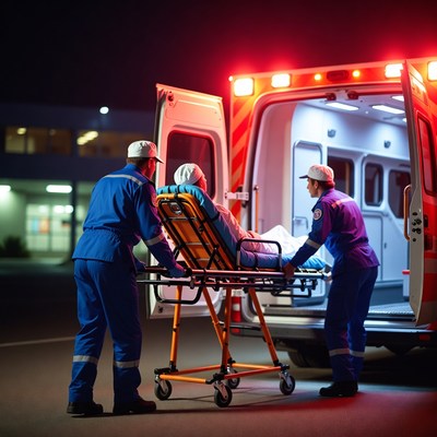 Paramedics loading patient into ambulance