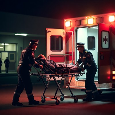 Paramedics Carrying Patient into Ambulance