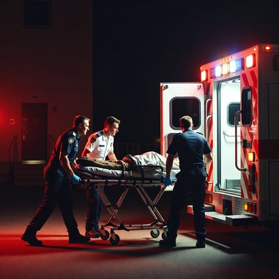 Paramedics Carrying Patient into Ambulance